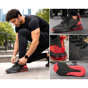 Charly Vermillion Running Shoes Men's 9.5 Black Red Air Cushion Sneakers NWT